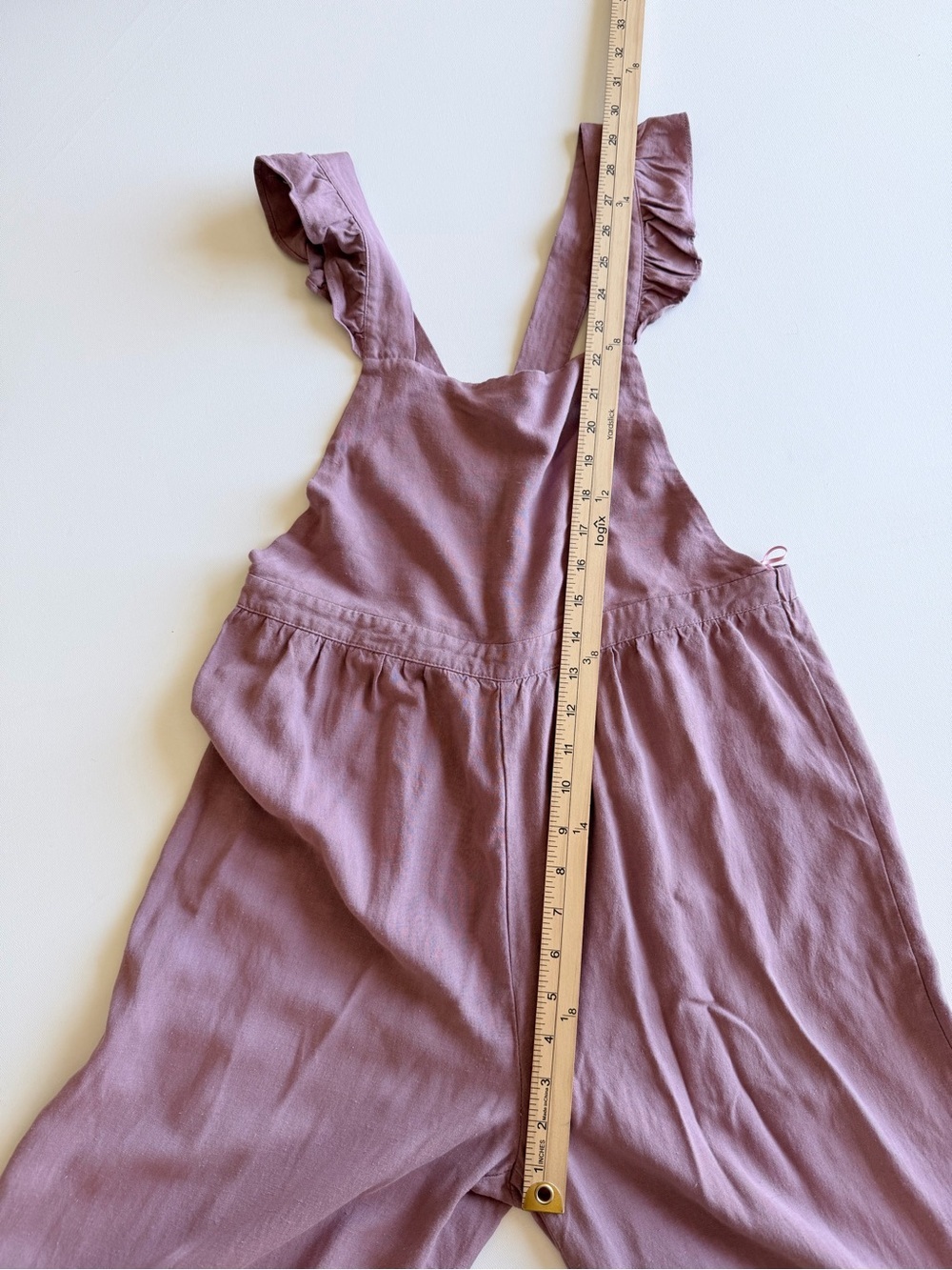 Heyson Mauve Ruffle Strap Jumpsuit Cropped Wide Leg Linen Blend M - Picture 8 of 11